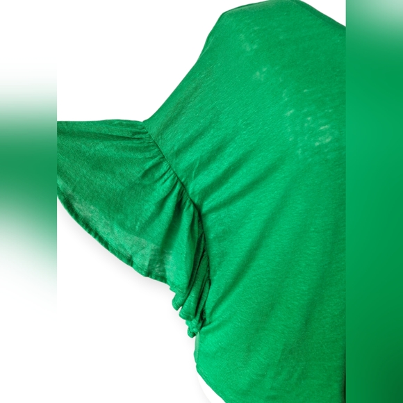 Zara Green 100% Linen Ruffle Sleeve Round Neck Knit Blouse Top Size Large - Picture 5 of 10